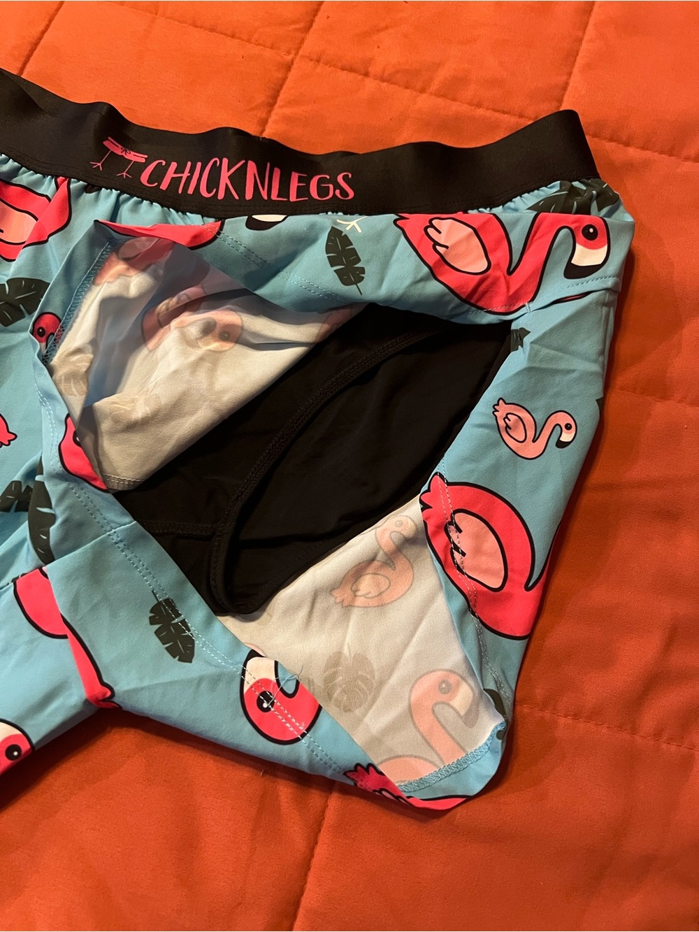 ChicknLegs Flamingo Print Athletic Shorts - Aqua & Pink - Picture 2 of 4